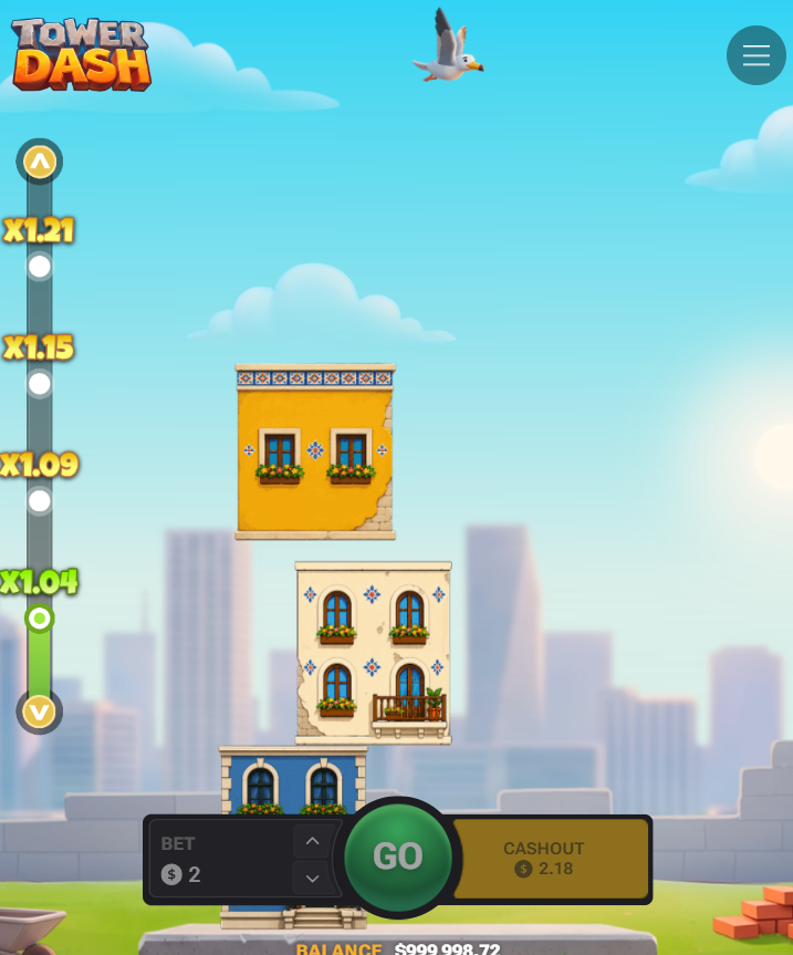 Tower Dash na telefonie w pionie – Go i Cashout