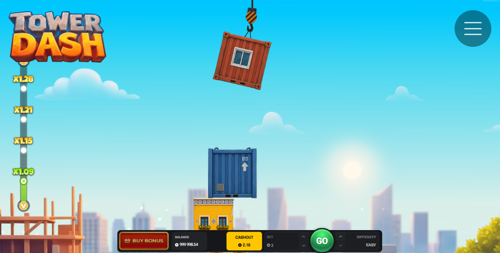 Tower Dash – kontener na dźwigu nad budowaną wieżą