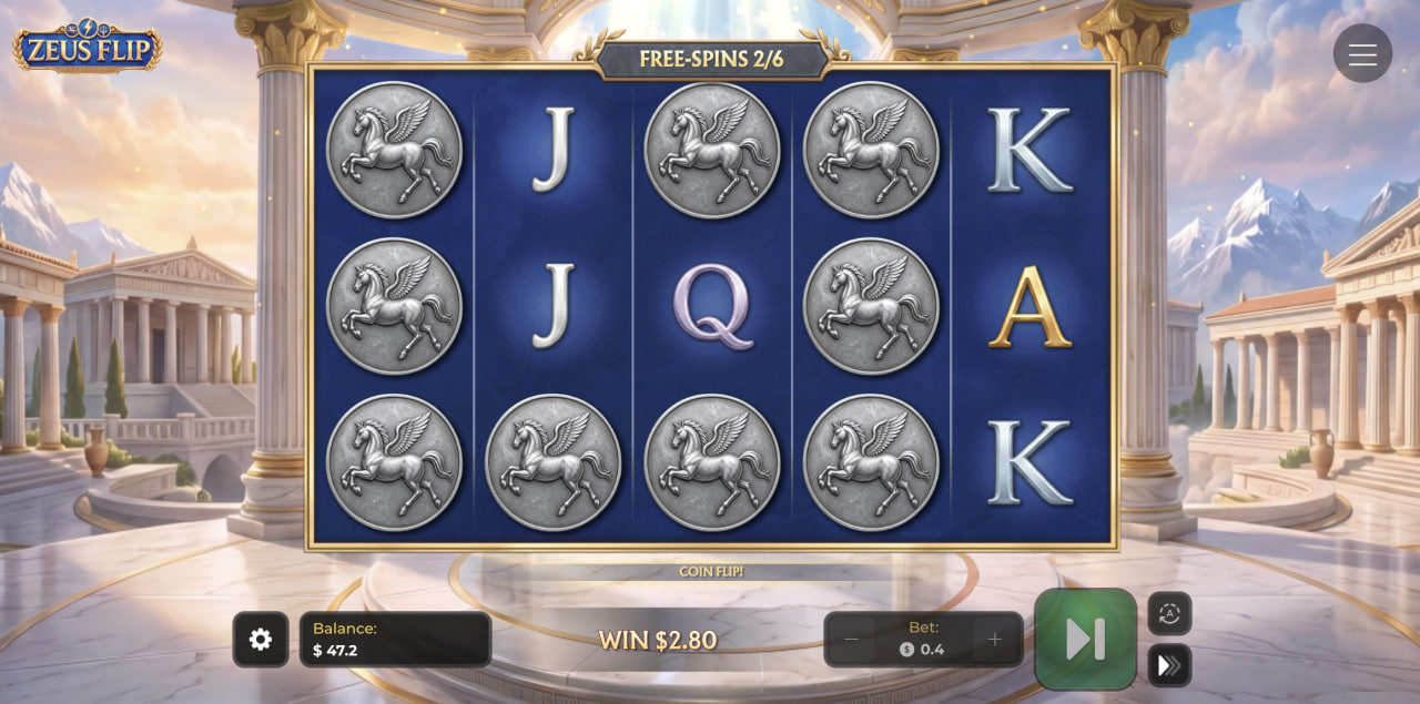 Free Spins w Zeus Flip – monety Pegaza na bębnach podczas Coin Flip
