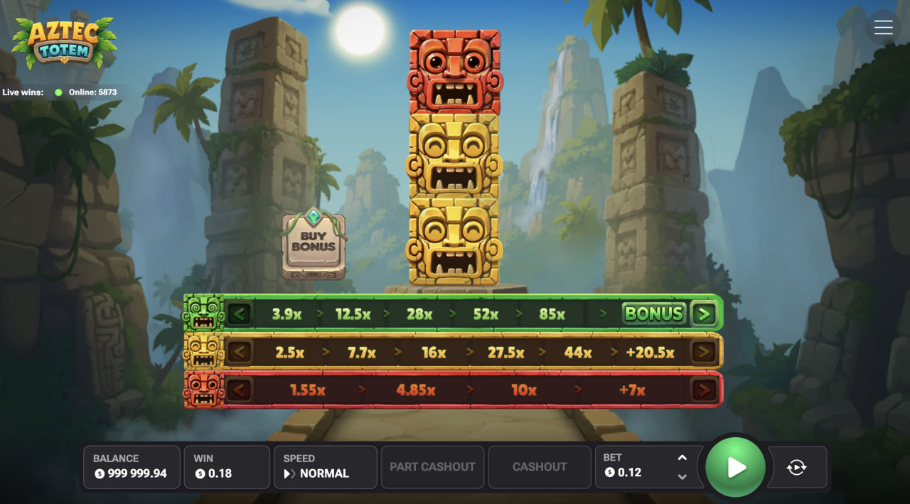 Aztec Totem na komputerze – totem w dżungli i trzy linie z mnożnikami